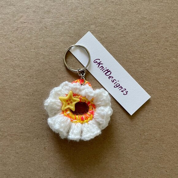 Keychain Charm, Crochet Gifts, Floral Keychain, Handmade Backpack Charm - Picture 2 of 7
